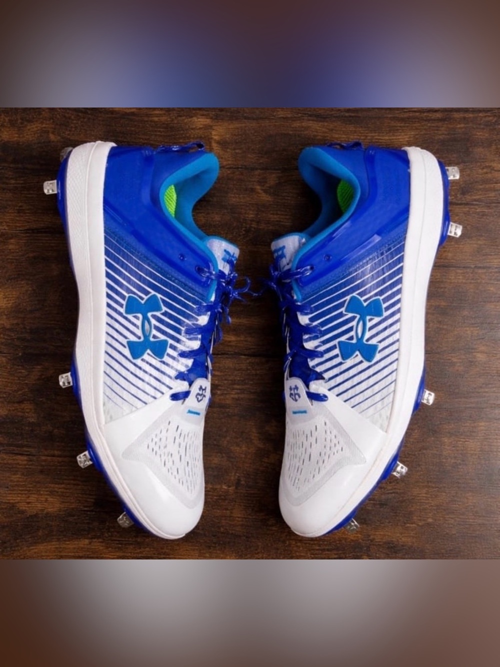 Under Armour Yard Low MT Mens Shoes Size 16 Blue White Lace-Up Baseball Cleats